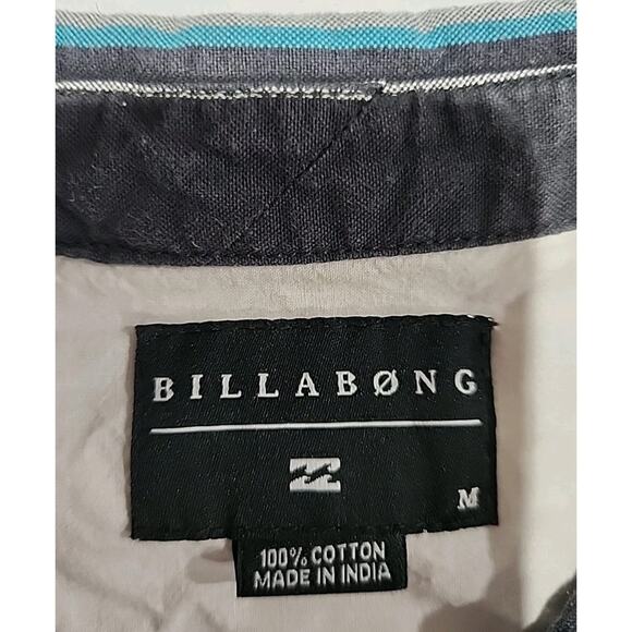 Billabong Shirt Mens Medium Short Sleeve Striped Multicolored Gray 100% Cotton - Picture 3 of 9
